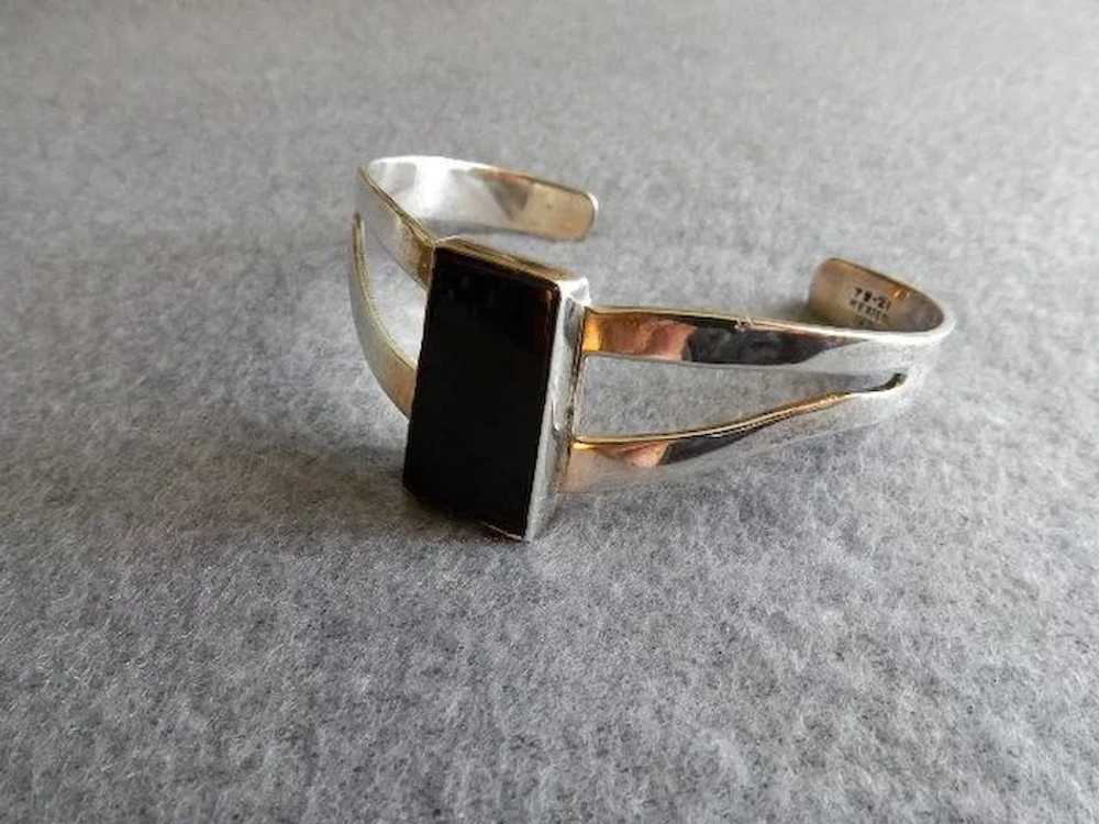 Mexican Modernist Sterling Silver & Onyx "Cuff" B… - image 2