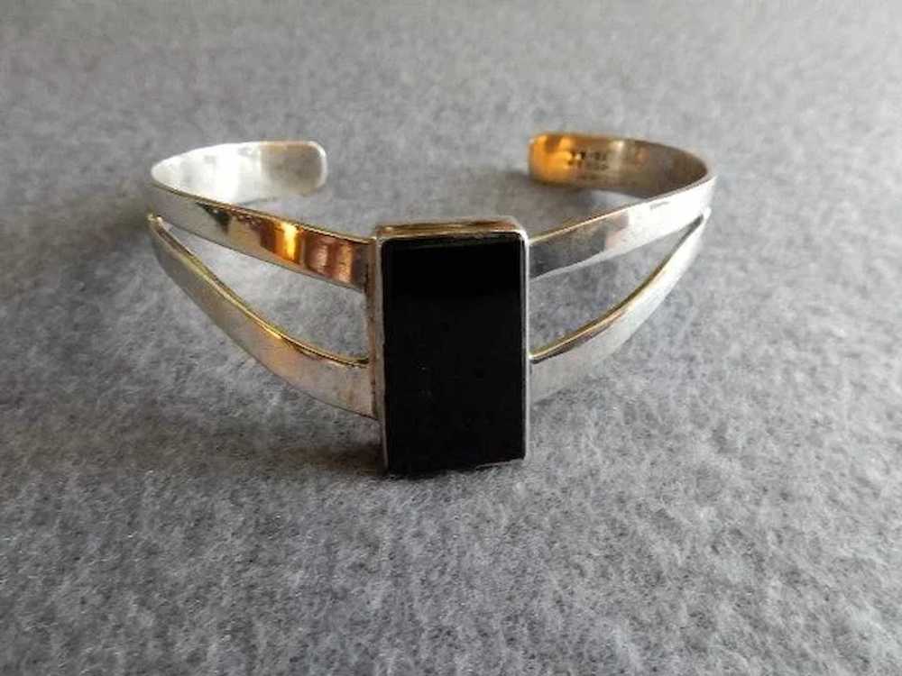 Mexican Modernist Sterling Silver & Onyx "Cuff" B… - image 3