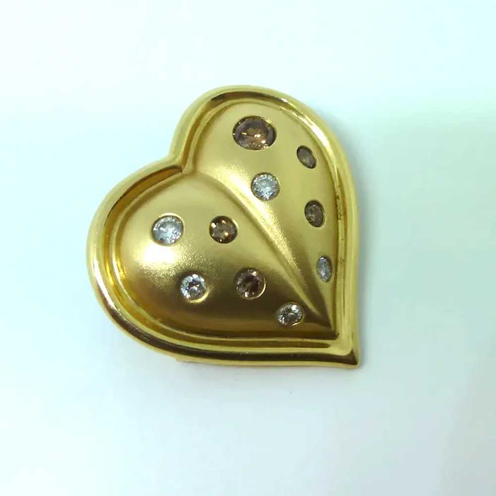 14K YG Champagne and White Diamond 1970's Heart P… - image 3