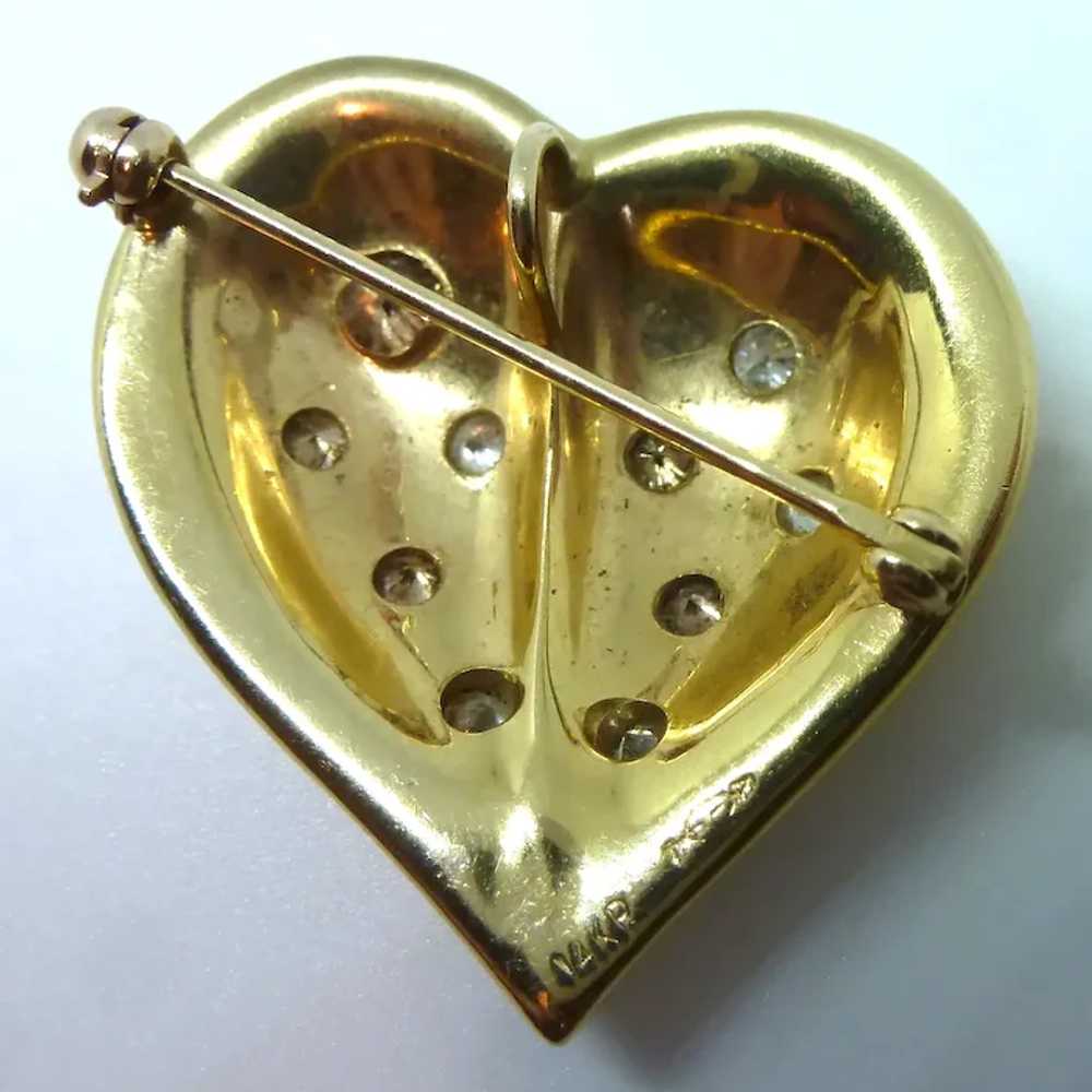 14K YG Champagne and White Diamond 1970's Heart P… - image 4