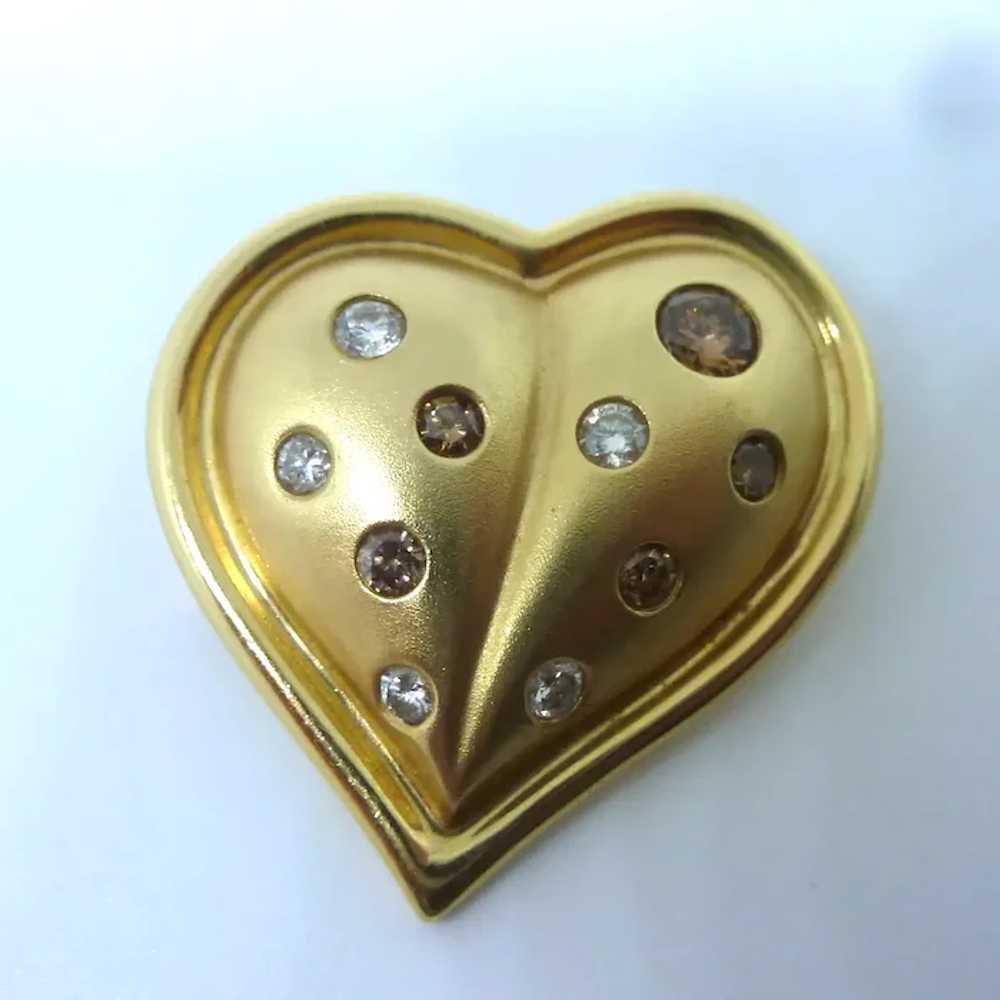 14K YG Champagne and White Diamond 1970's Heart P… - image 5