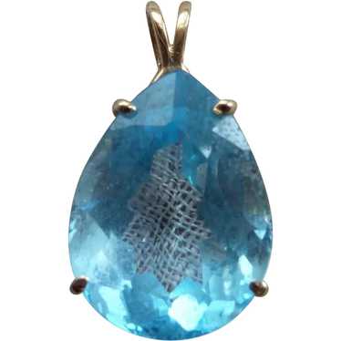 14K Large Teardrop Blue Topaz Pendant