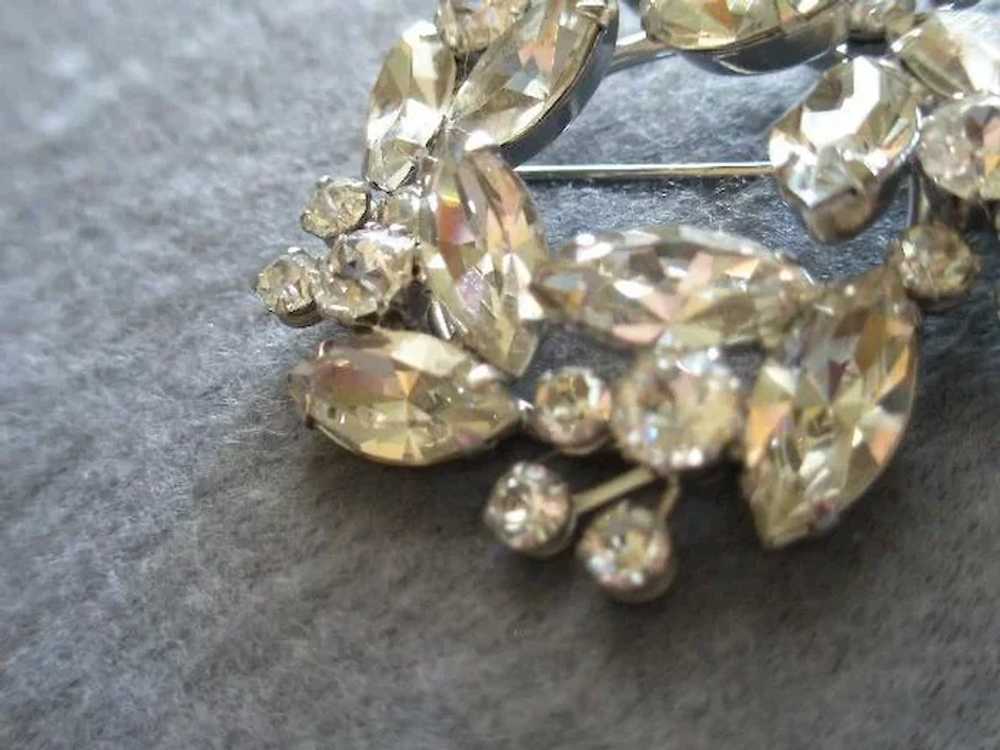 Weiss Wreath-Shape Silver-Tone Brooch w/Diamond R… - image 2