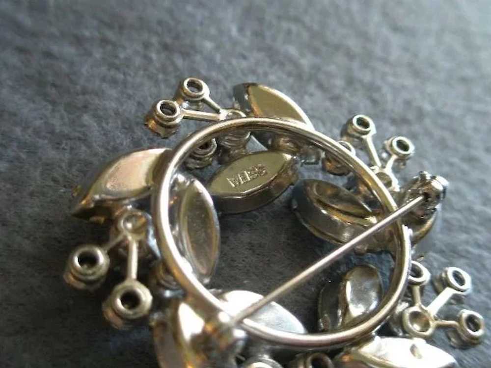 Weiss Wreath-Shape Silver-Tone Brooch w/Diamond R… - image 6