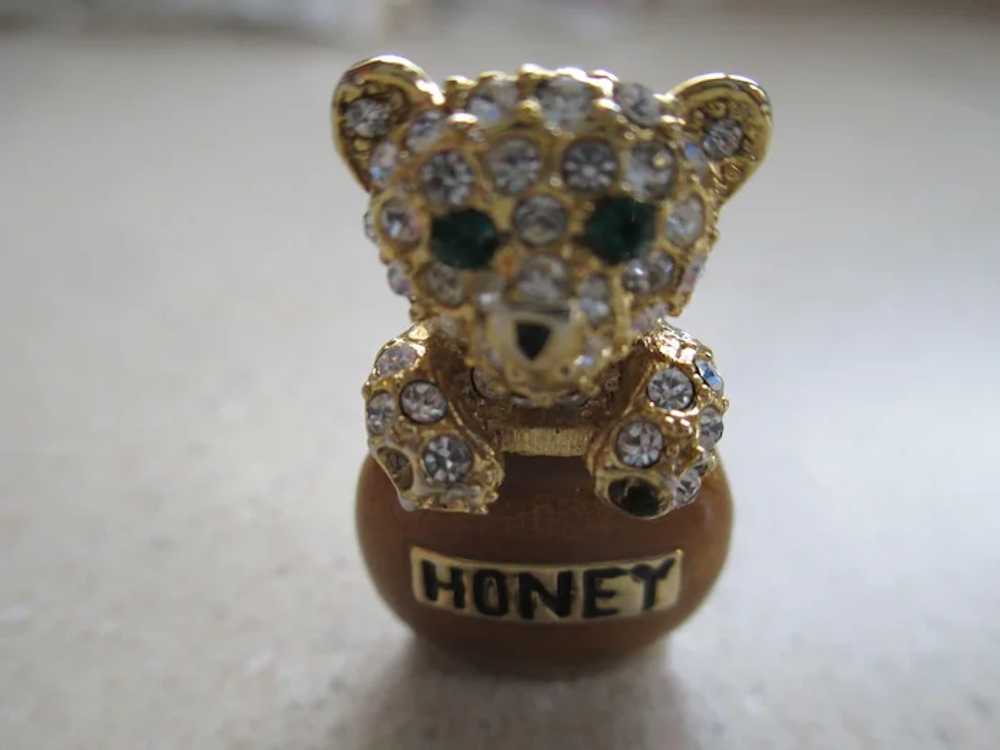 Honey Bear Rhinestone and Enamel Brooch - image 3