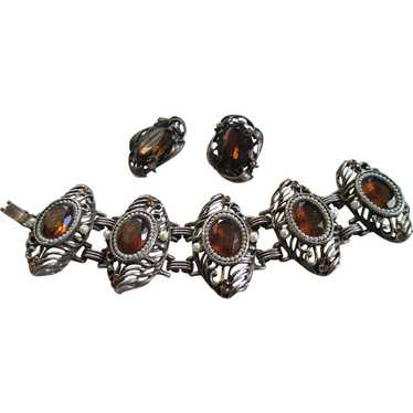 Arne Vintage Large Amber Glass Bracelet and Earri… - image 1