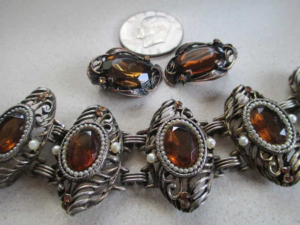 Arne Vintage Large Amber Glass Bracelet and Earri… - image 5