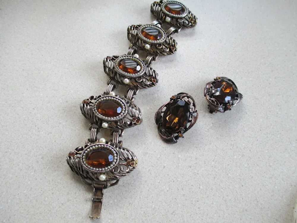 Arne Vintage Large Amber Glass Bracelet and Earri… - image 6