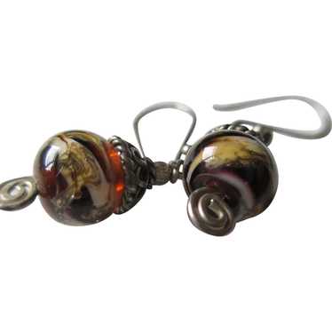 Vintage Murano Glass Bead Wire Earrings - image 1
