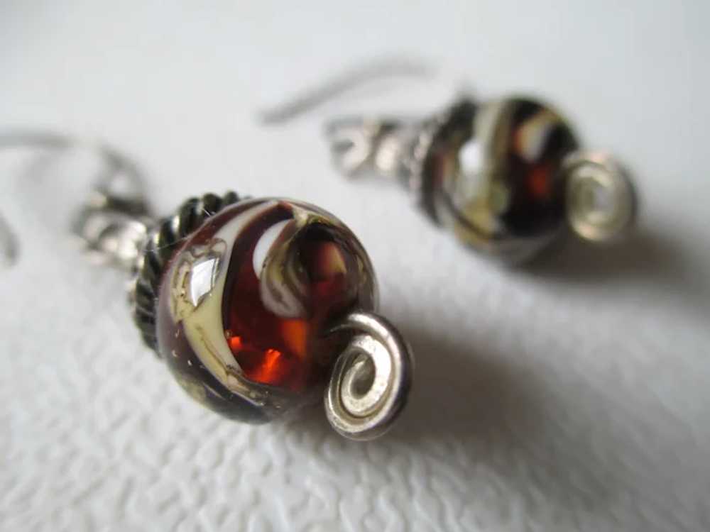 Vintage Murano Glass Bead Wire Earrings - image 2