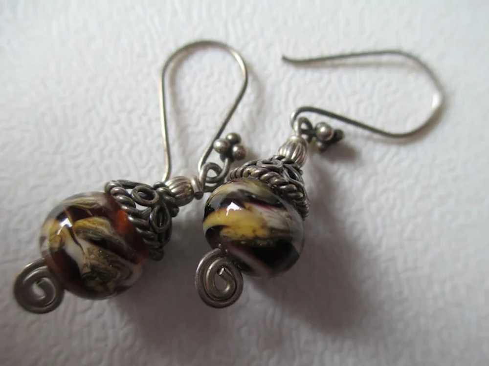 Vintage Murano Glass Bead Wire Earrings - image 3