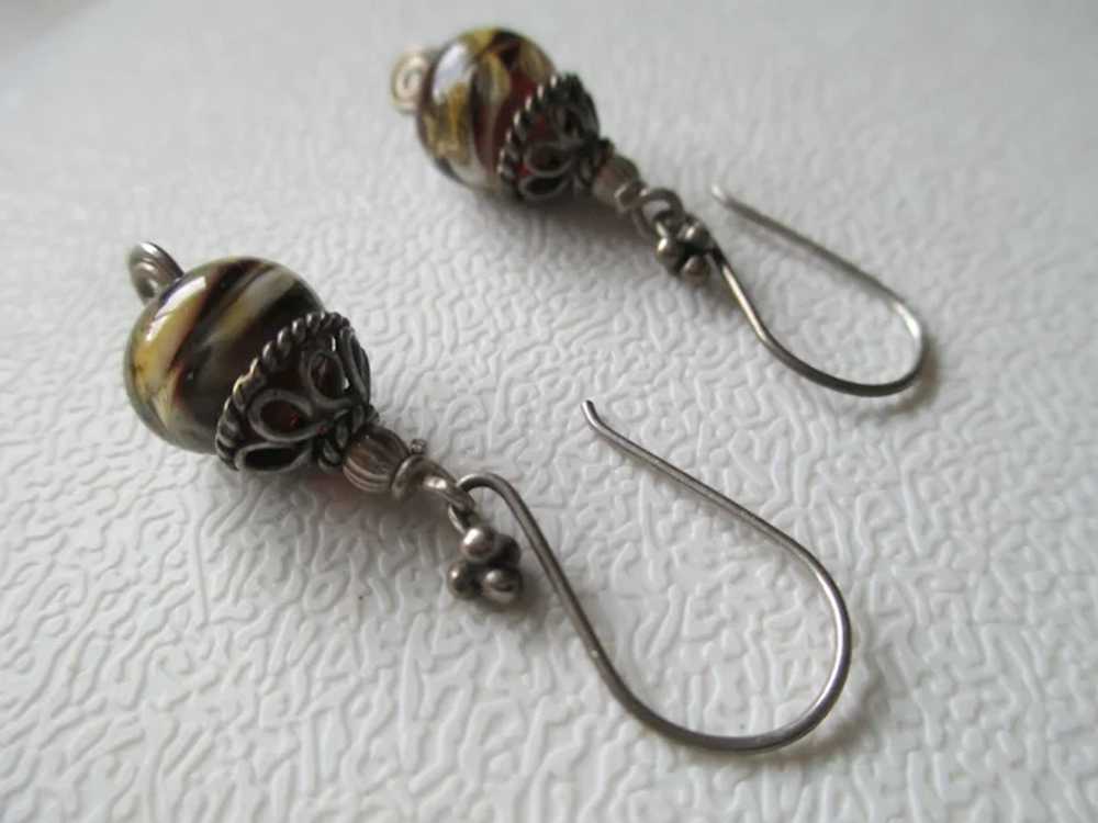 Vintage Murano Glass Bead Wire Earrings - image 4