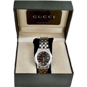 Gucci 5500XL Stainless Steel Black Dial Diamond Wa