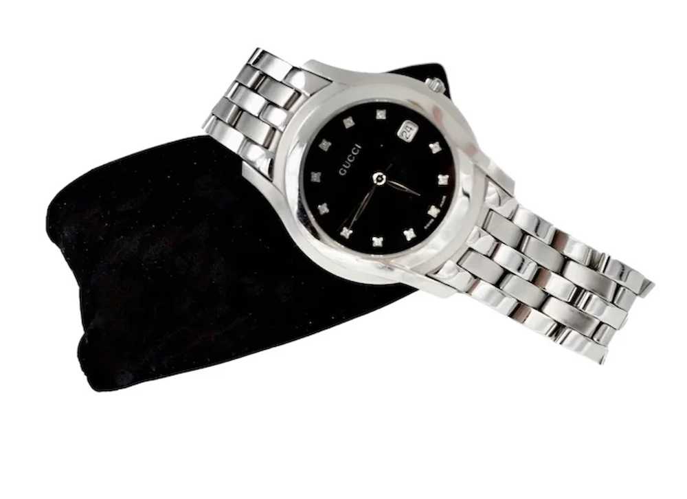 Gucci 5500XL Stainless Steel Black Dial Diamond W… - image 2