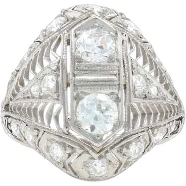 Platinum Diamond Art Deco Ring - European Cut 1.2… - image 1