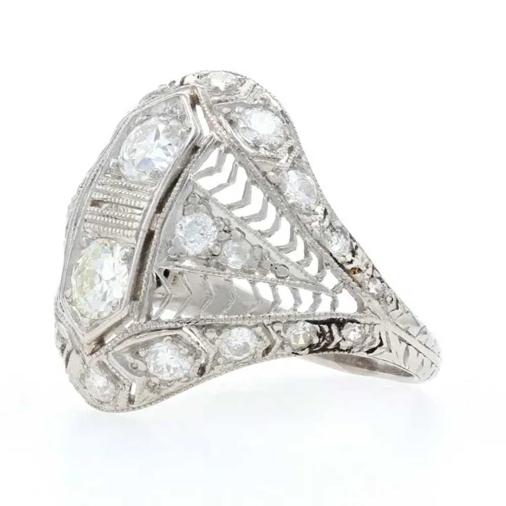 Platinum Diamond Art Deco Ring - European Cut 1.2… - image 3