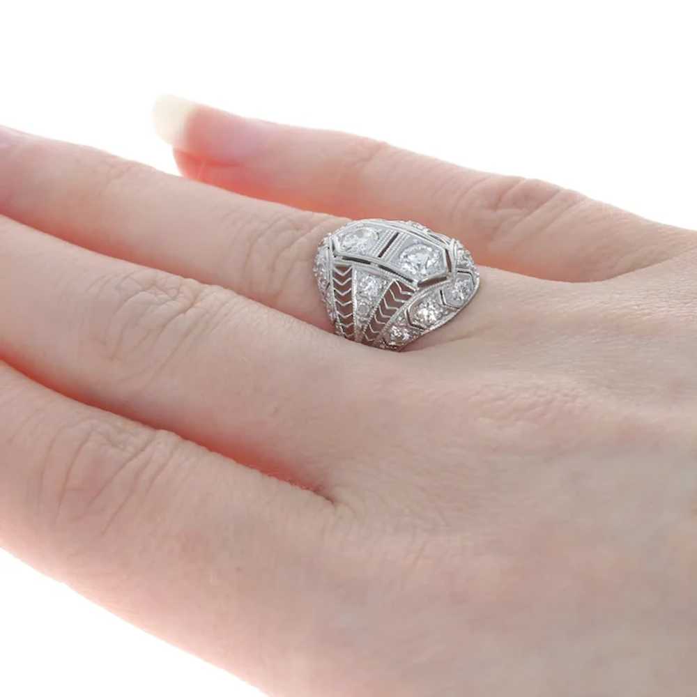 Platinum Diamond Art Deco Ring - European Cut 1.2… - image 4