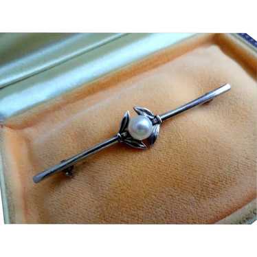 Estate Mikimoto Sterling Cultured Pearl Brooch 6mm