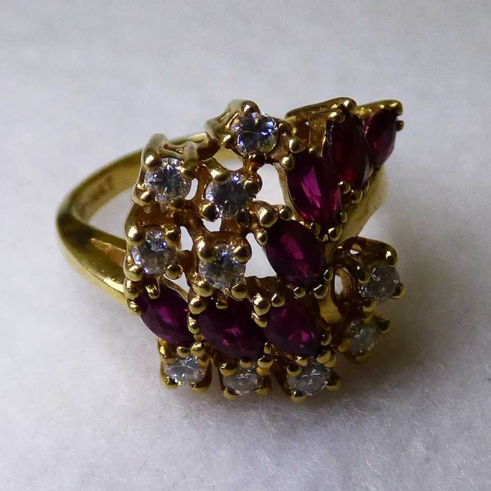 14K Diamond & Ruby Cocktail Ring - image 3