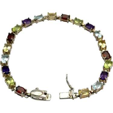Ladies vintage sterling multi-stone line bracelet. - image 1