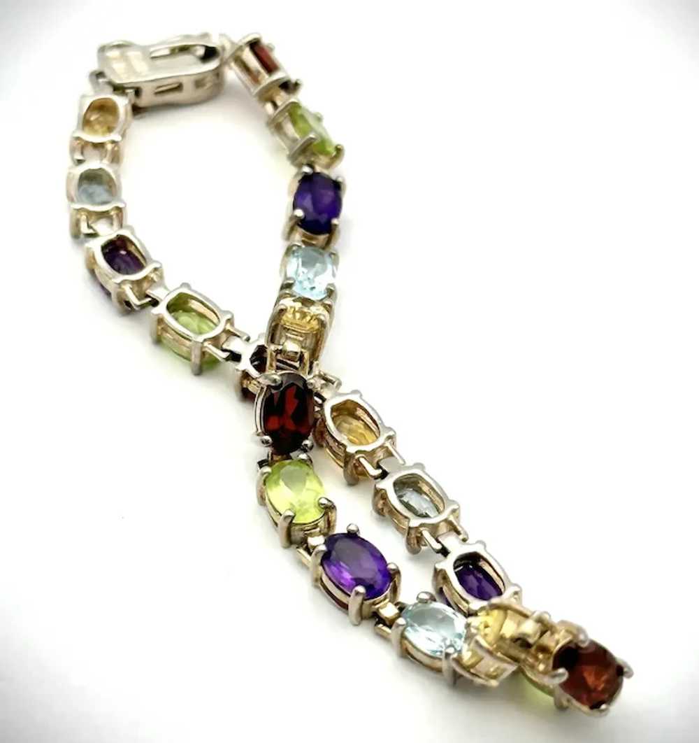Ladies vintage sterling multi-stone line bracelet. - image 2
