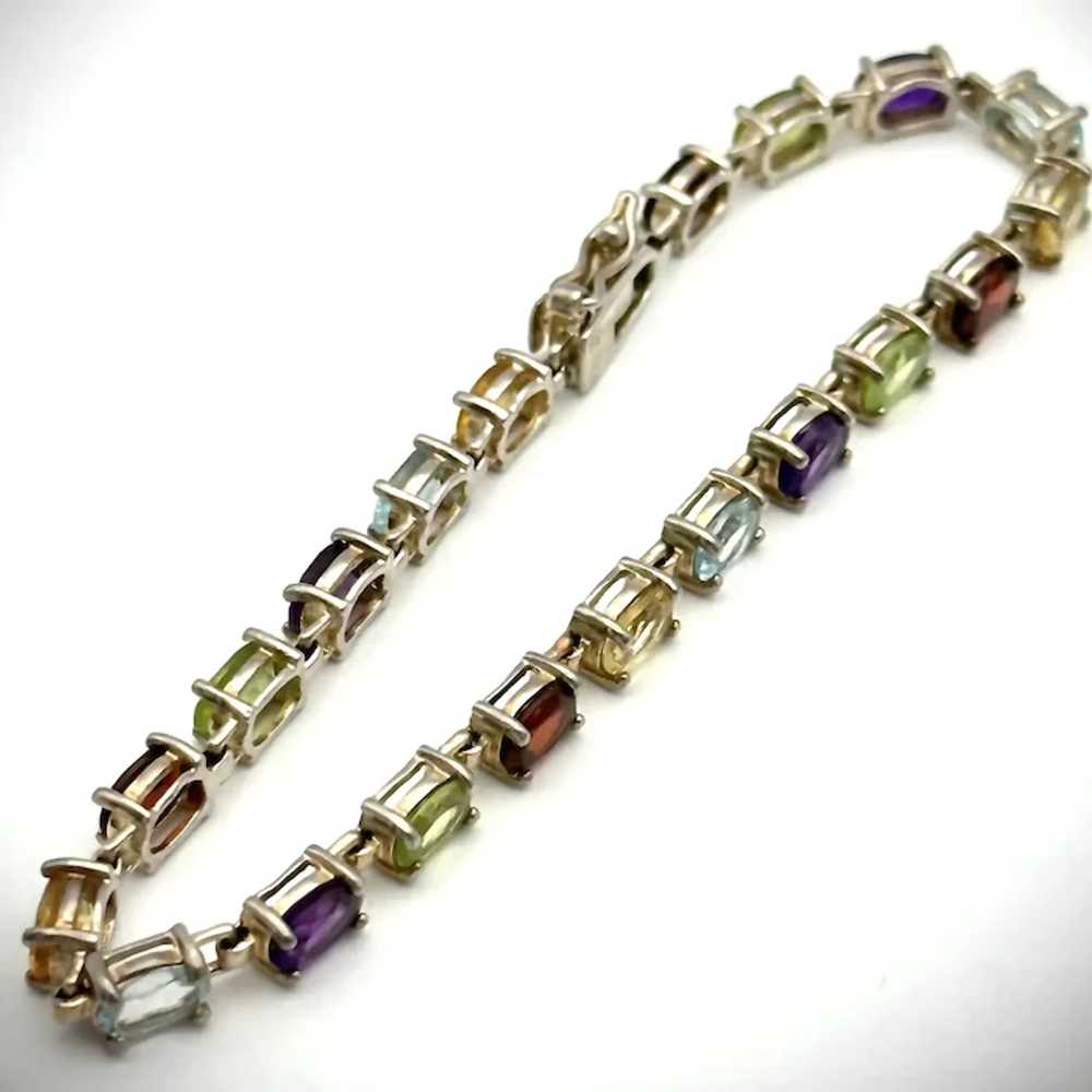 Ladies vintage sterling multi-stone line bracelet. - image 3