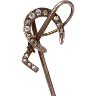 Antique Sterling Paste Stickpin Horseshoe & Riding