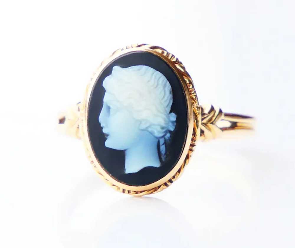 Antique Signet Cameo Ring 5ct Banded Onyx solid 1… - image 6