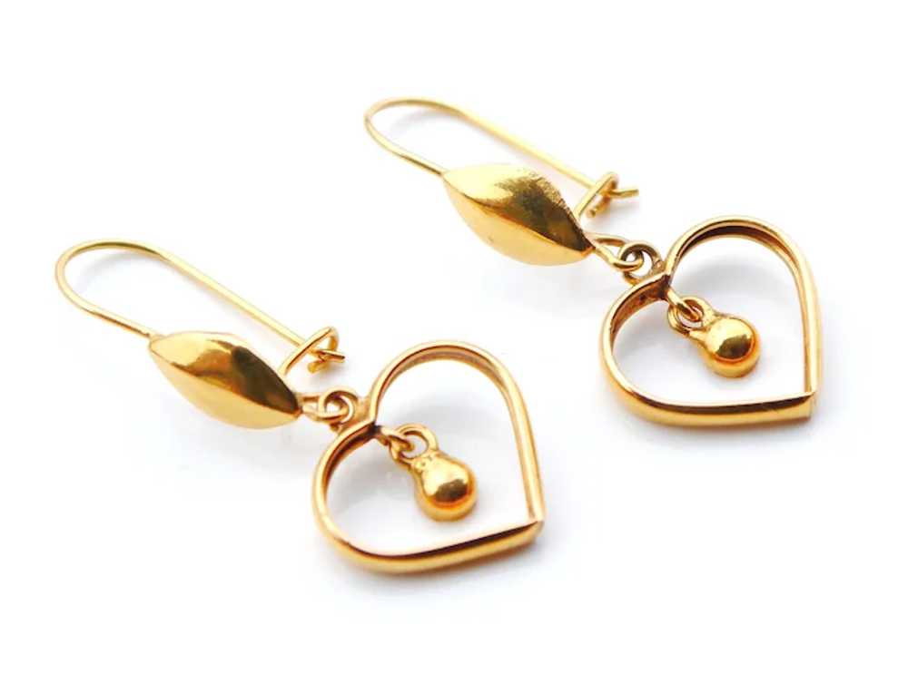 Vintage European Dangle Hearts Earrings solid 21K… - image 2