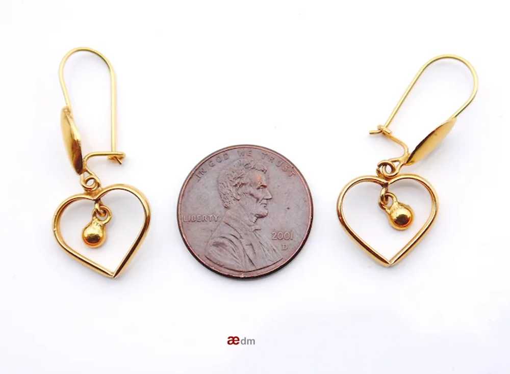 Vintage European Dangle Hearts Earrings solid 21K… - image 6