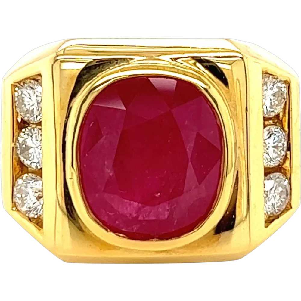 6 carat GRS certified Ruby and Diamond Mens Ring … - image 1