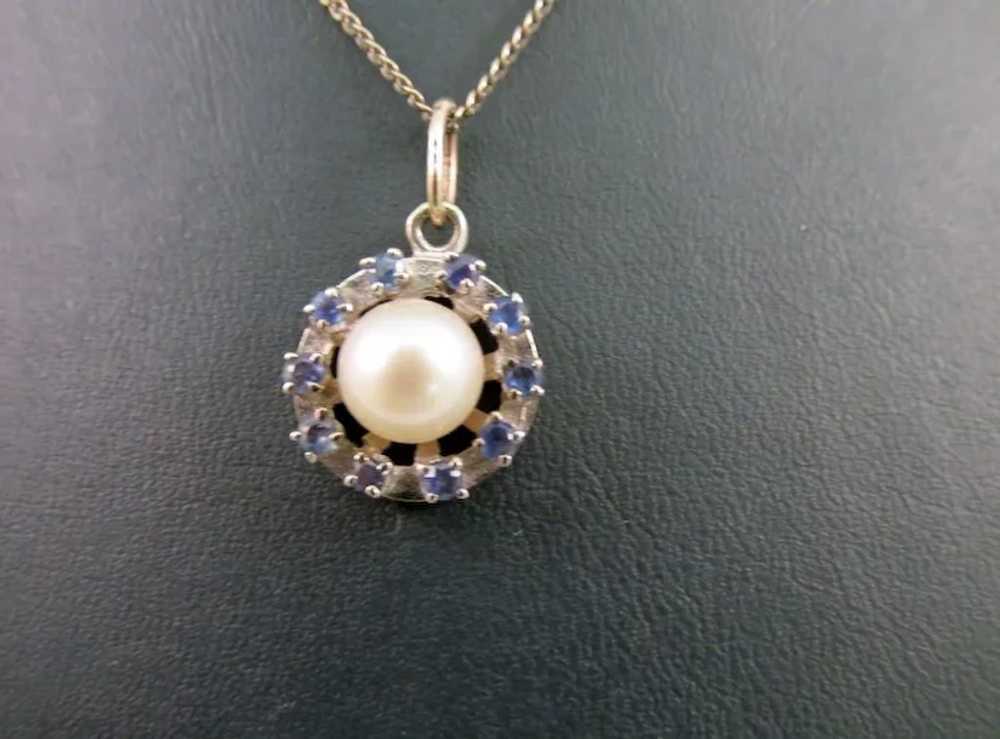 Sapphire and Cultured Pearl Pendant - image 2