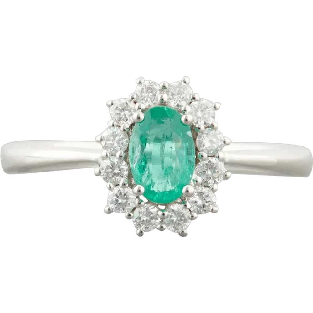 18ct White Gold 0.40 Carat Emerald and Diamond Cl… - image 1