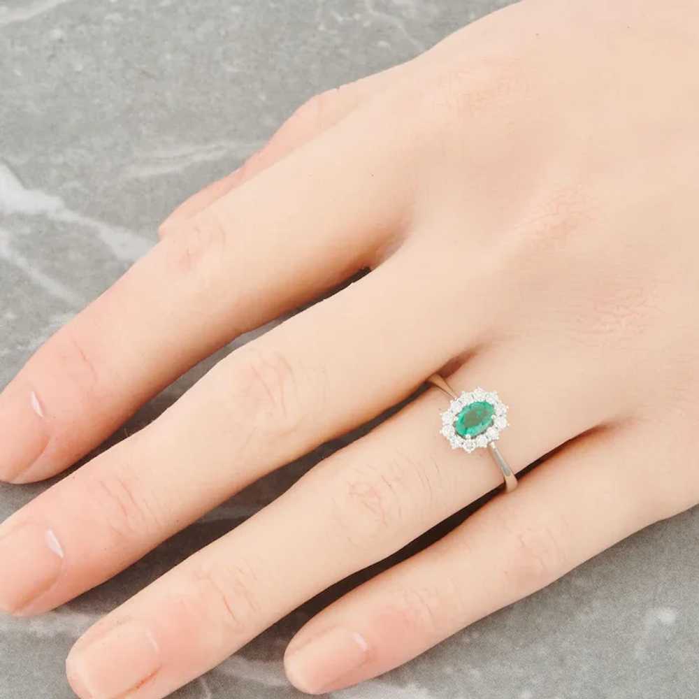 18ct White Gold 0.40 Carat Emerald and Diamond Cl… - image 2