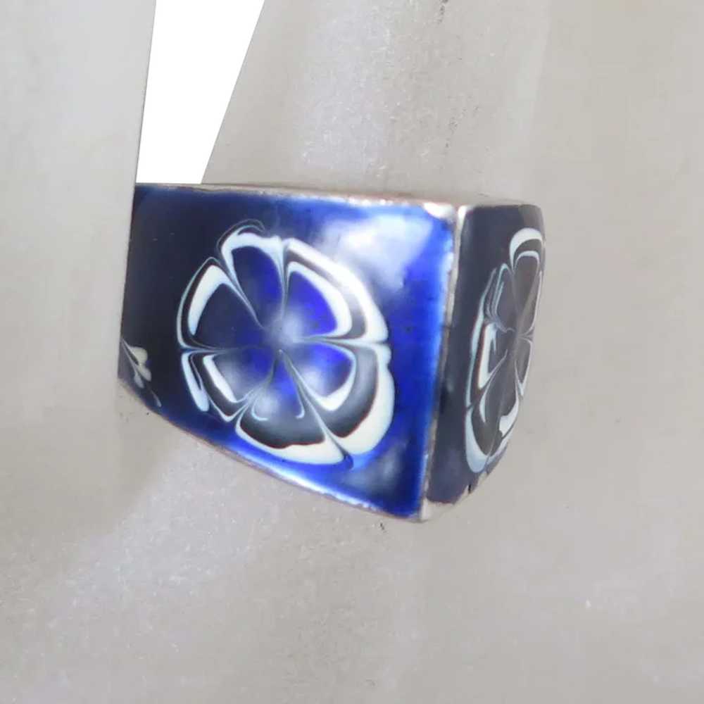 Vintage Sterling Blue Enamel Ring Size 7 - image 1