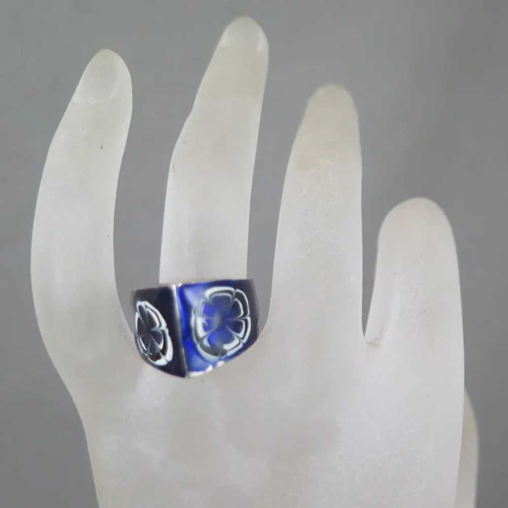 Vintage Sterling Blue Enamel Ring Size 7 - image 2