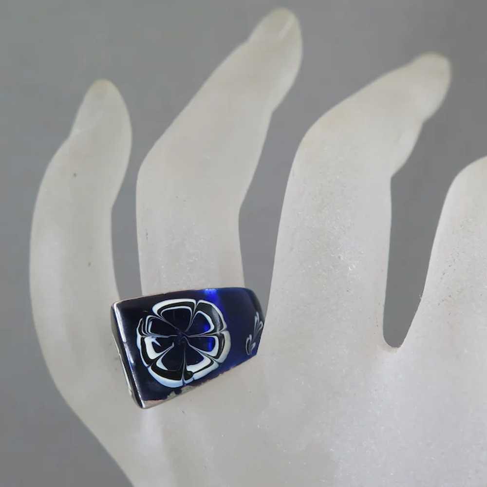 Vintage Sterling Blue Enamel Ring Size 7 - image 3