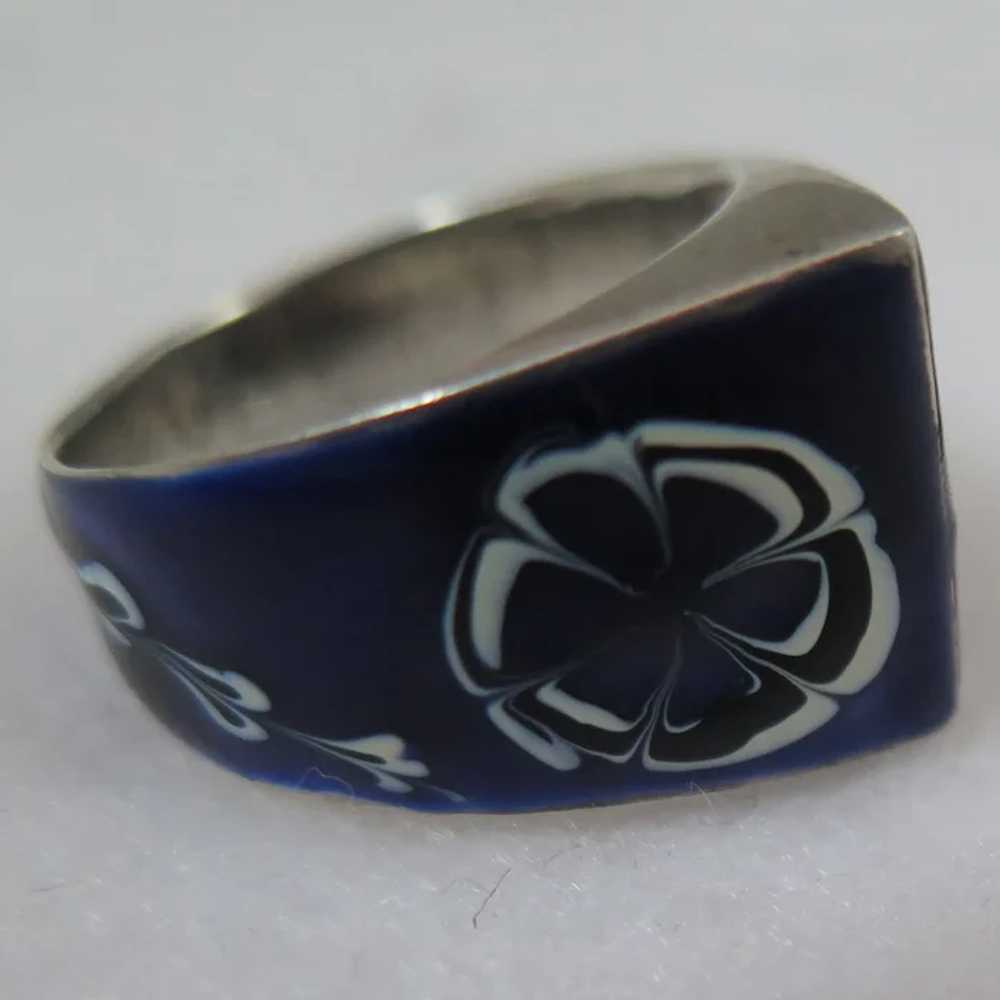 Vintage Sterling Blue Enamel Ring Size 7 - image 5