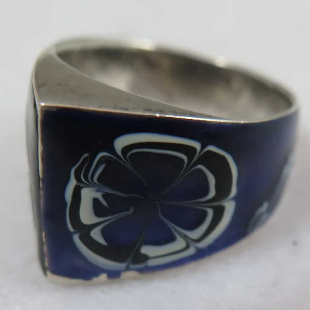 Vintage Sterling Blue Enamel Ring Size 7 - image 6