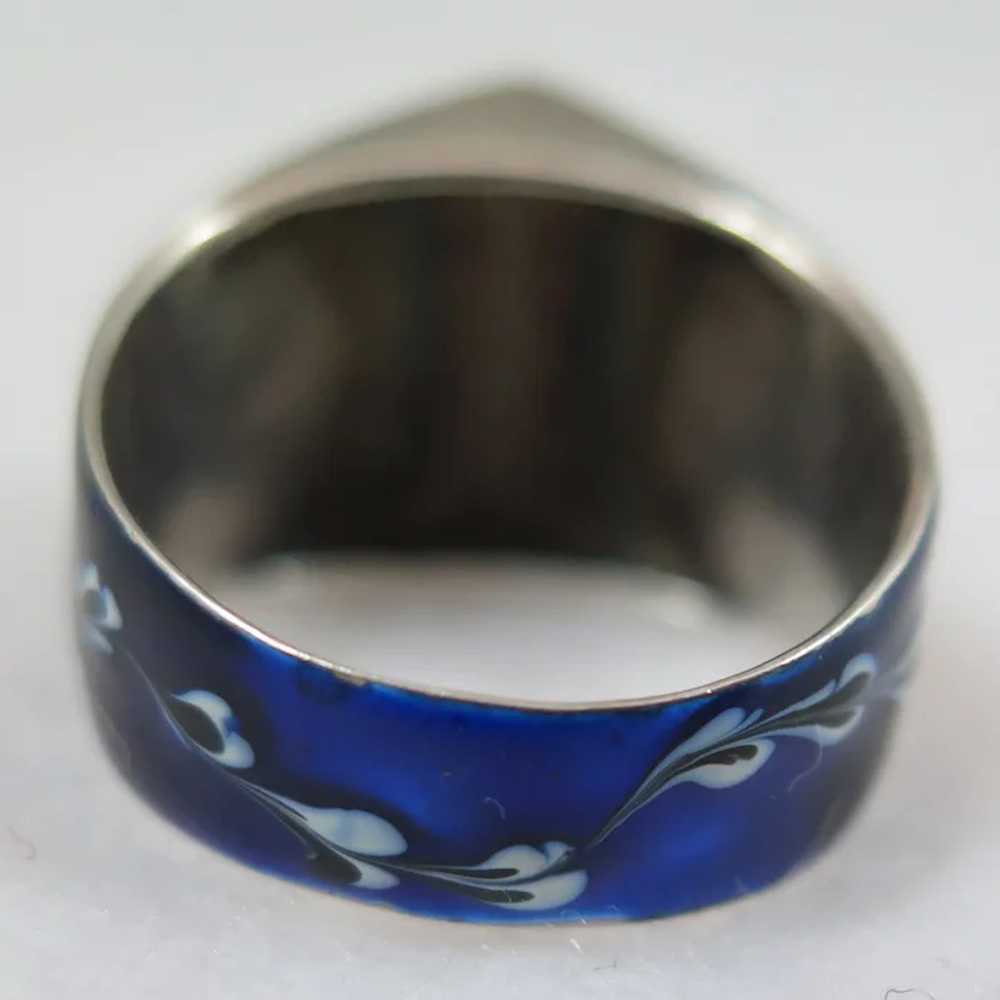 Vintage Sterling Blue Enamel Ring Size 7 - image 7