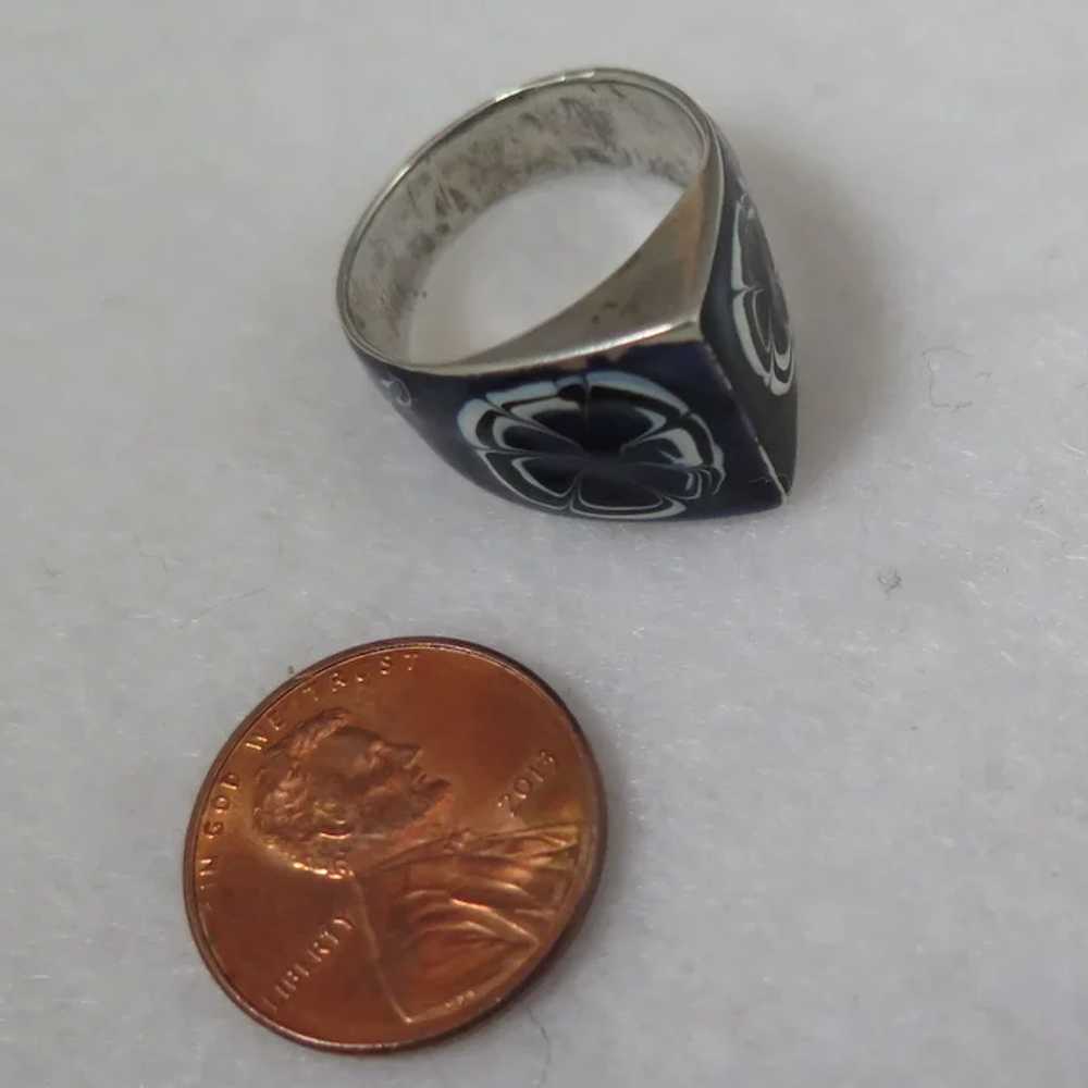 Vintage Sterling Blue Enamel Ring Size 7 - image 8