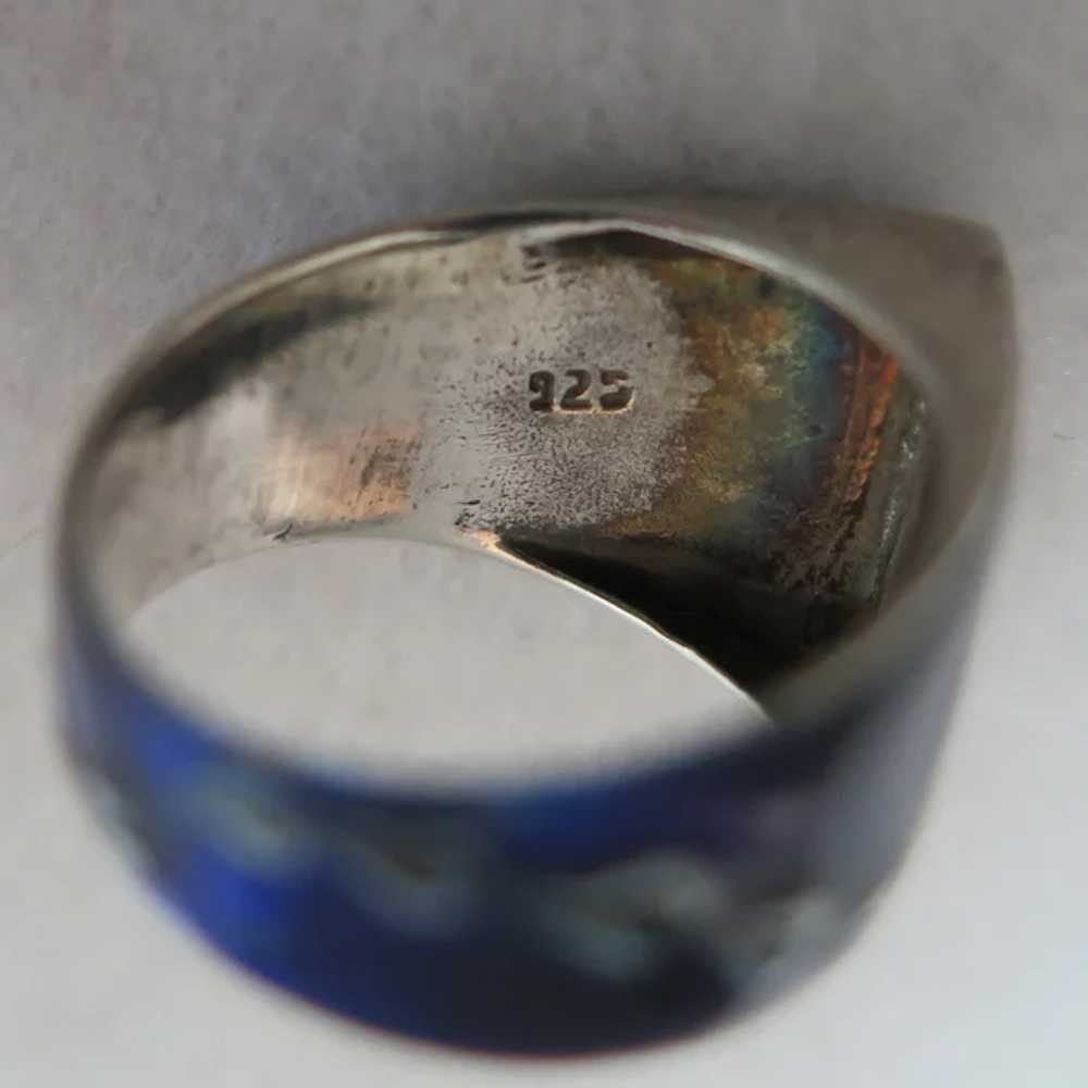 Vintage Sterling Blue Enamel Ring Size 7 - image 9