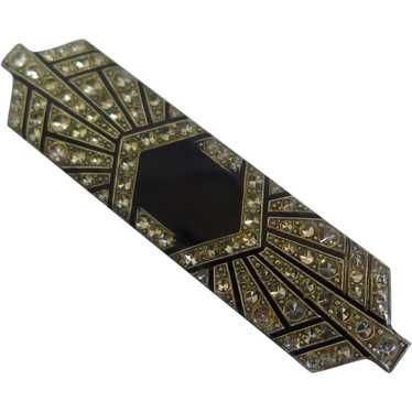 Art Deco Enamel Rhinestone Brooch