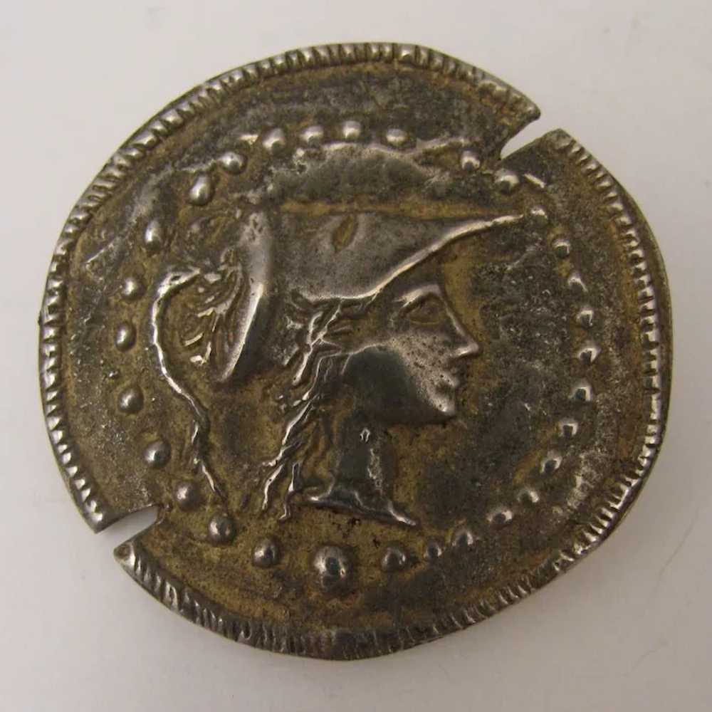 Early 1900s 800 Silver Roman Coin Style Brooch - image 1