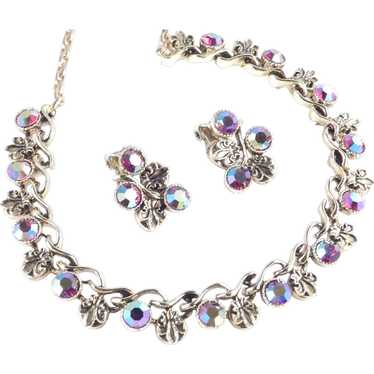 Rhinestone Fleur De Lis Necklace Earrings Set - image 1