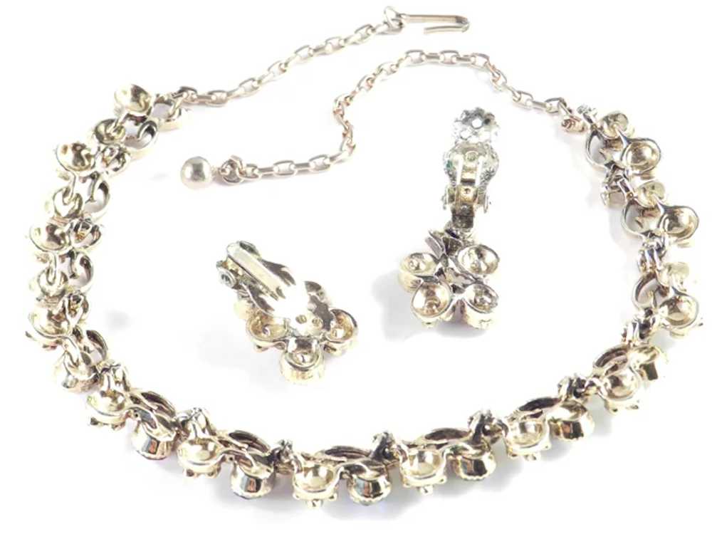 Rhinestone Fleur De Lis Necklace Earrings Set - image 5