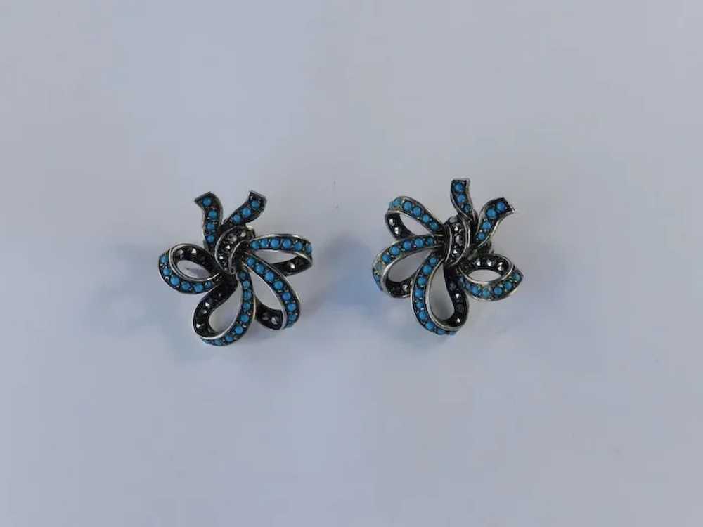 Vintage Sterling Marcasite Faux Persian Turquoise… - image 3