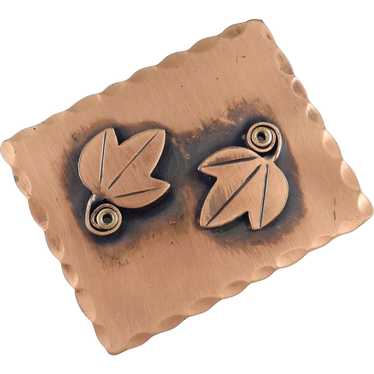 Rebajes Copper Leaf Scroll Plaque Brooch Pin - image 1