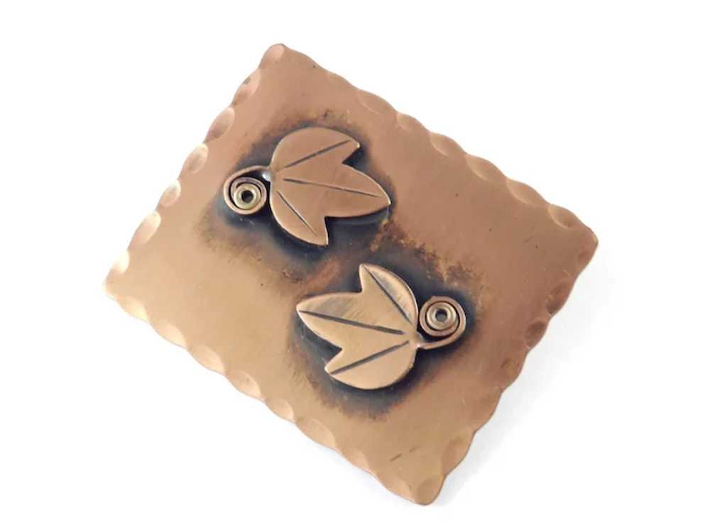 Rebajes Copper Leaf Scroll Plaque Brooch Pin - image 2