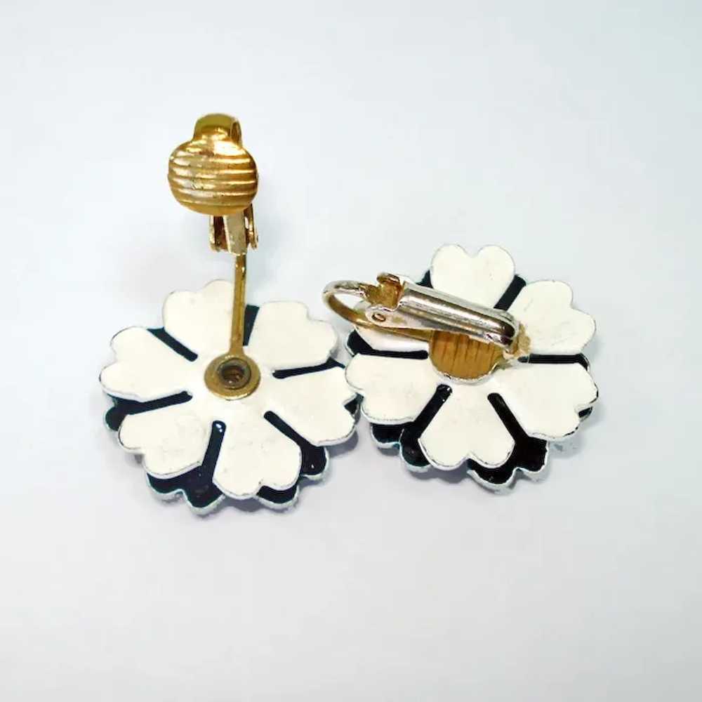 Enameled Metal Red White Blue Flower Clip Earrings - image 2